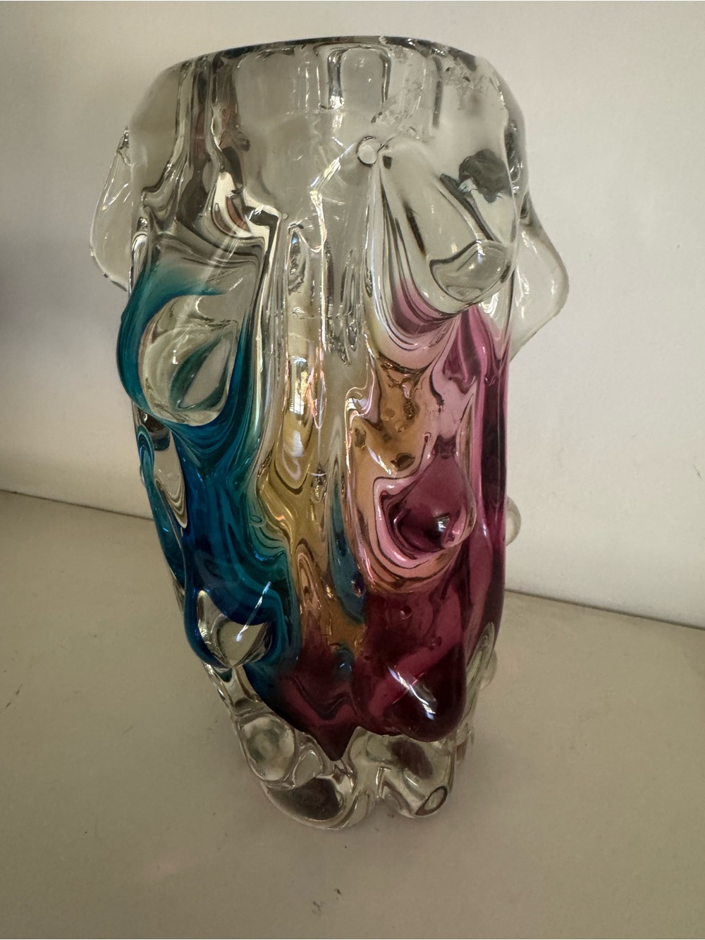 Vantage Japanese Sanyu Narumi Fantasy art glass vase rainbow PinkBlue and Amber